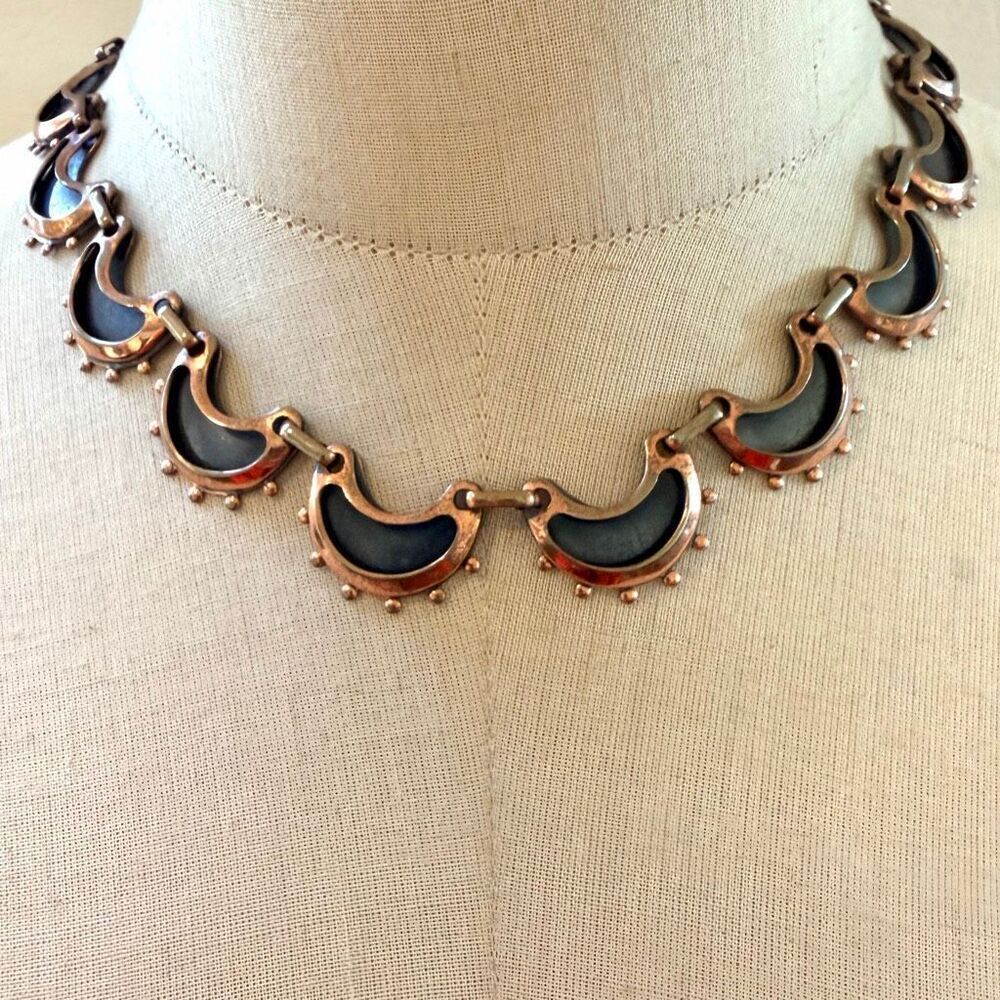 Renoir Vintage Copper Necklace – Modernist Crescent Link Design